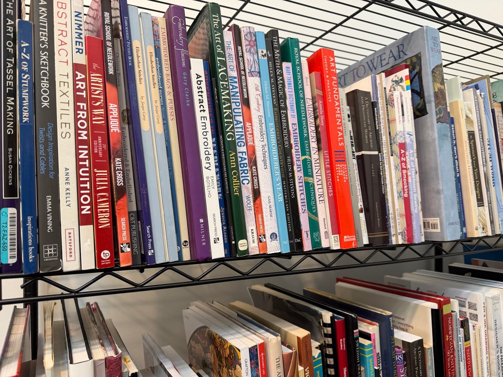Royal School of Needlework and embroidery titles on the shelf